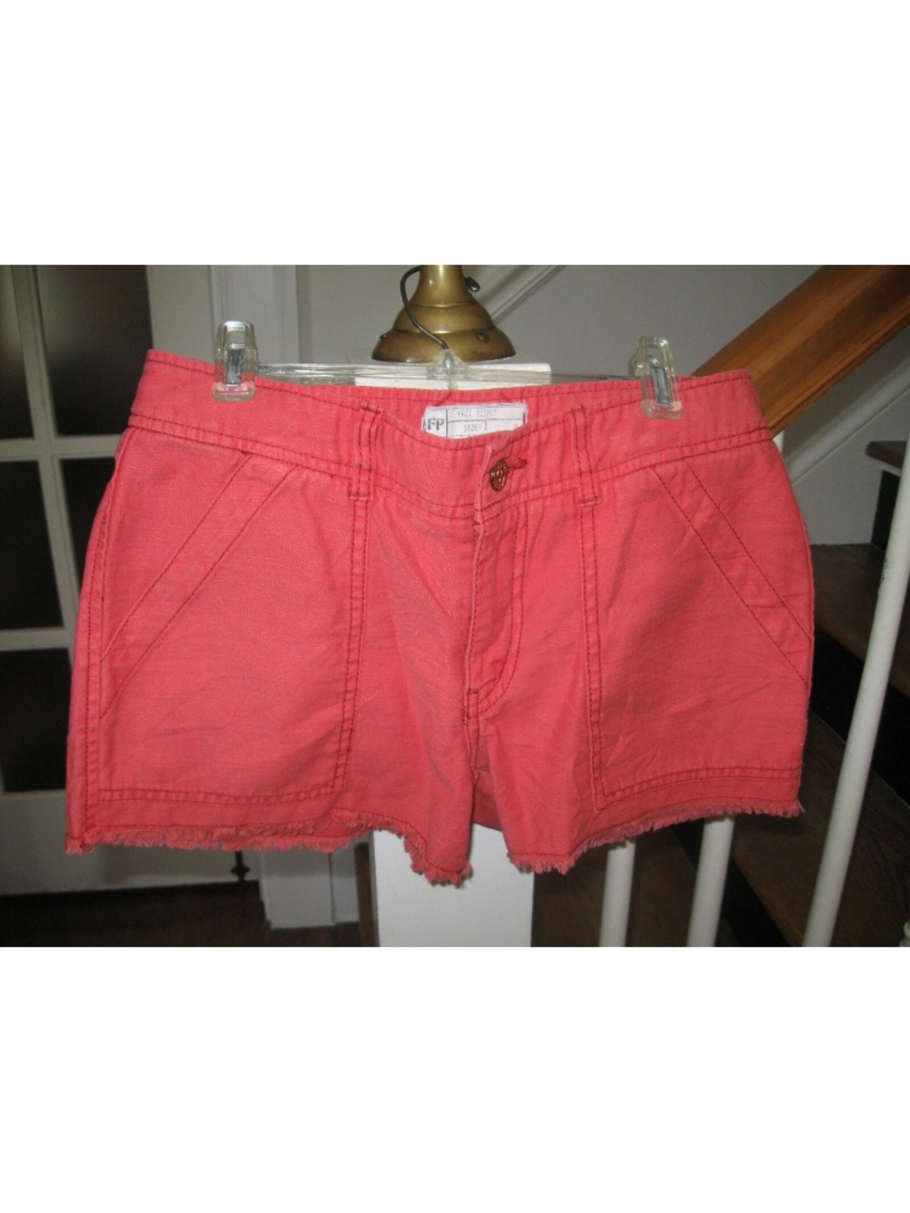 FREE PEOPLE Boho Short Shorts-Coral-Flat Front-Raw Hem-Size 2